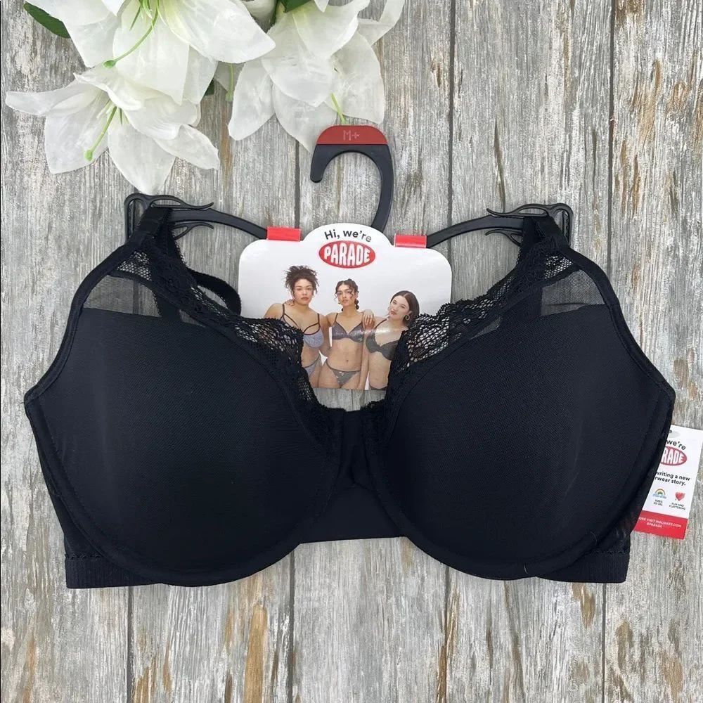 Parade Mesh Lace Underwire Demi Bra Black Size M+
